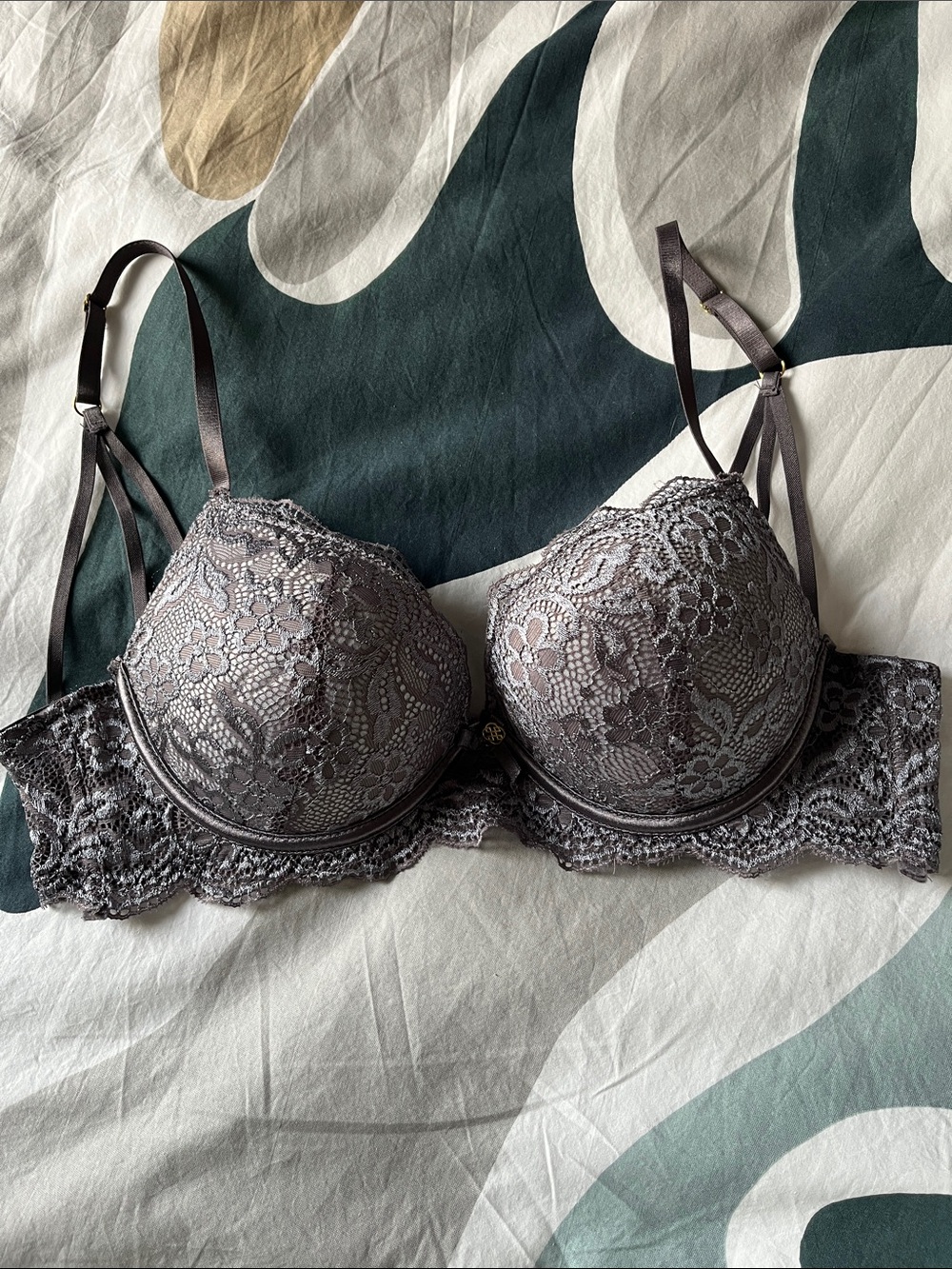 Daisy Fuentes Gray Lace Push-Up Bra